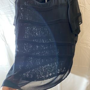 Sexy Sheer Black Blouse w/ Lace Underlay, Size 18